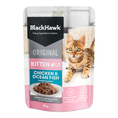Black Hawk Original Kitten Chicken & Ocean Fish in Gravy 85g 12pk