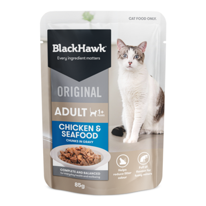 Black Hawk Original Adult Cat Chicken & Seafood in Gravy 85g 12pk