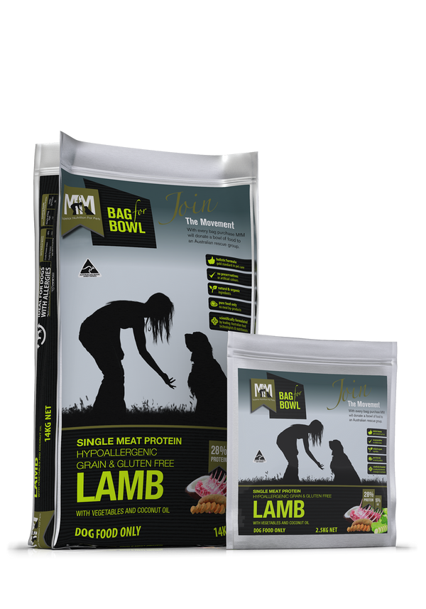 Meals for Mutts Lamb single meat protein dog food sizes