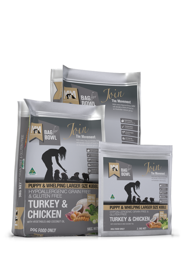 Meals for Mutts Turkey & Chicken puppy food sizes