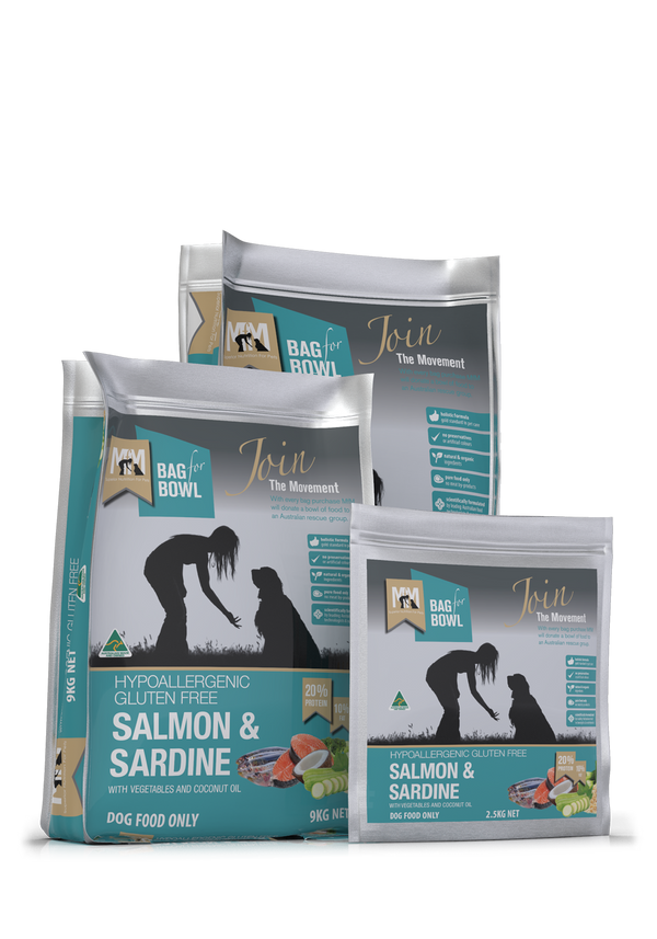 Meals for Mutts Salmon & Sardine gluten free dog food sizes