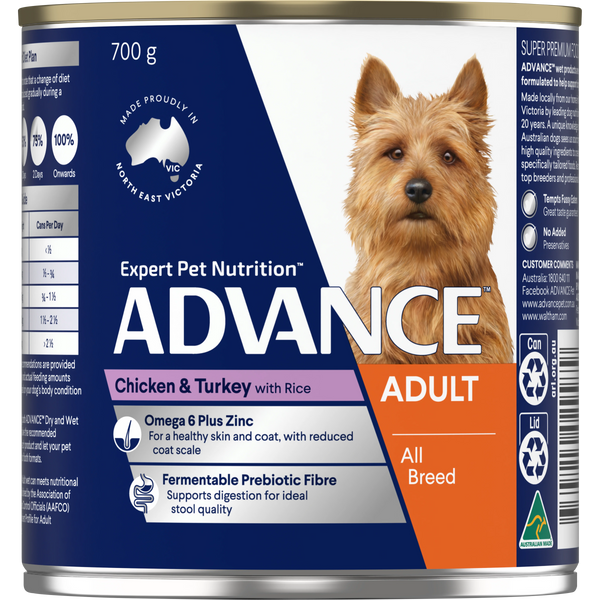 ADVANCE Adult All Breed Chicken and Turkey with Rice Cans 12x700g