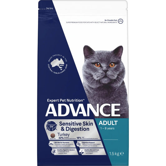 ADVANCE Cat Adult Sensitive Skin & Digestion Turkey 1.5kg