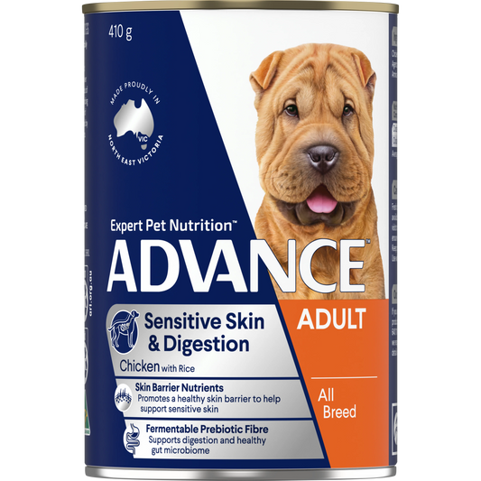 ADVANCE Sensitive Skin and Digestion Adult All Breed Chicken with Rice Cans 12x410g