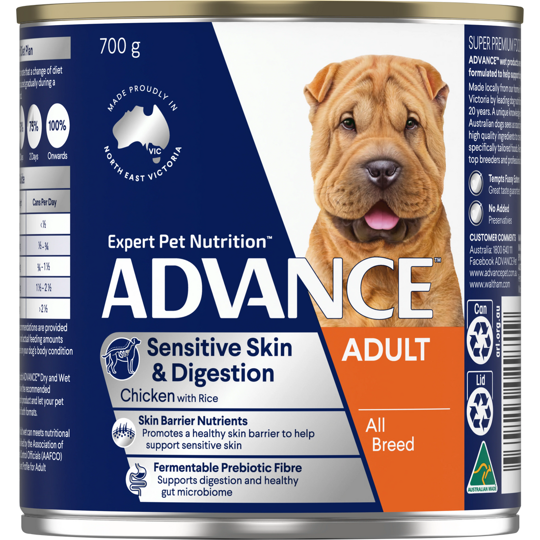 ADVANCE Sensitive Skin and Digestion Adult All Breed Chicken with Rice Cans 12x700g