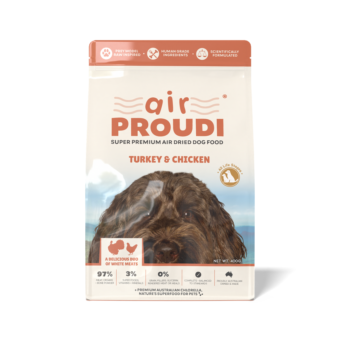 AIR PROUDI Turkey and Chicken Dog Food 400g
