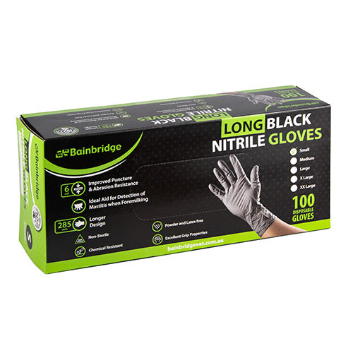 Bainbridge Long Black Nitrile Gloves - Small