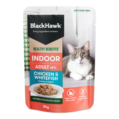 Black Hawk Healthy Benefits Adult Cat Indoor Chicken & Whitefish in Gravy 85g 12pk