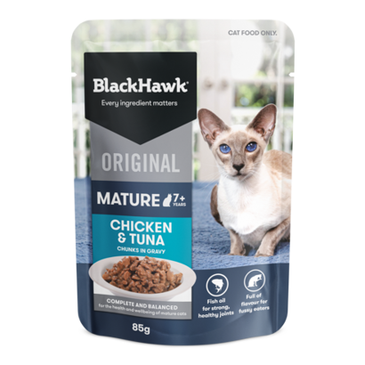 Black Hawk Mature 7+ Cat Chicken & Tuna in Gravy 85g 12pk