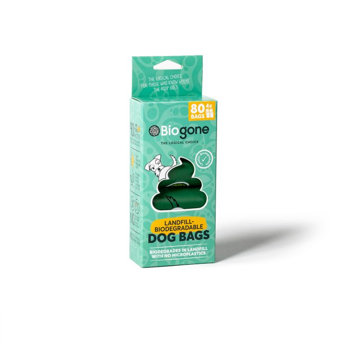 BioGone landfill biodegradable dog waste bags, 4 rolls, 80 bags