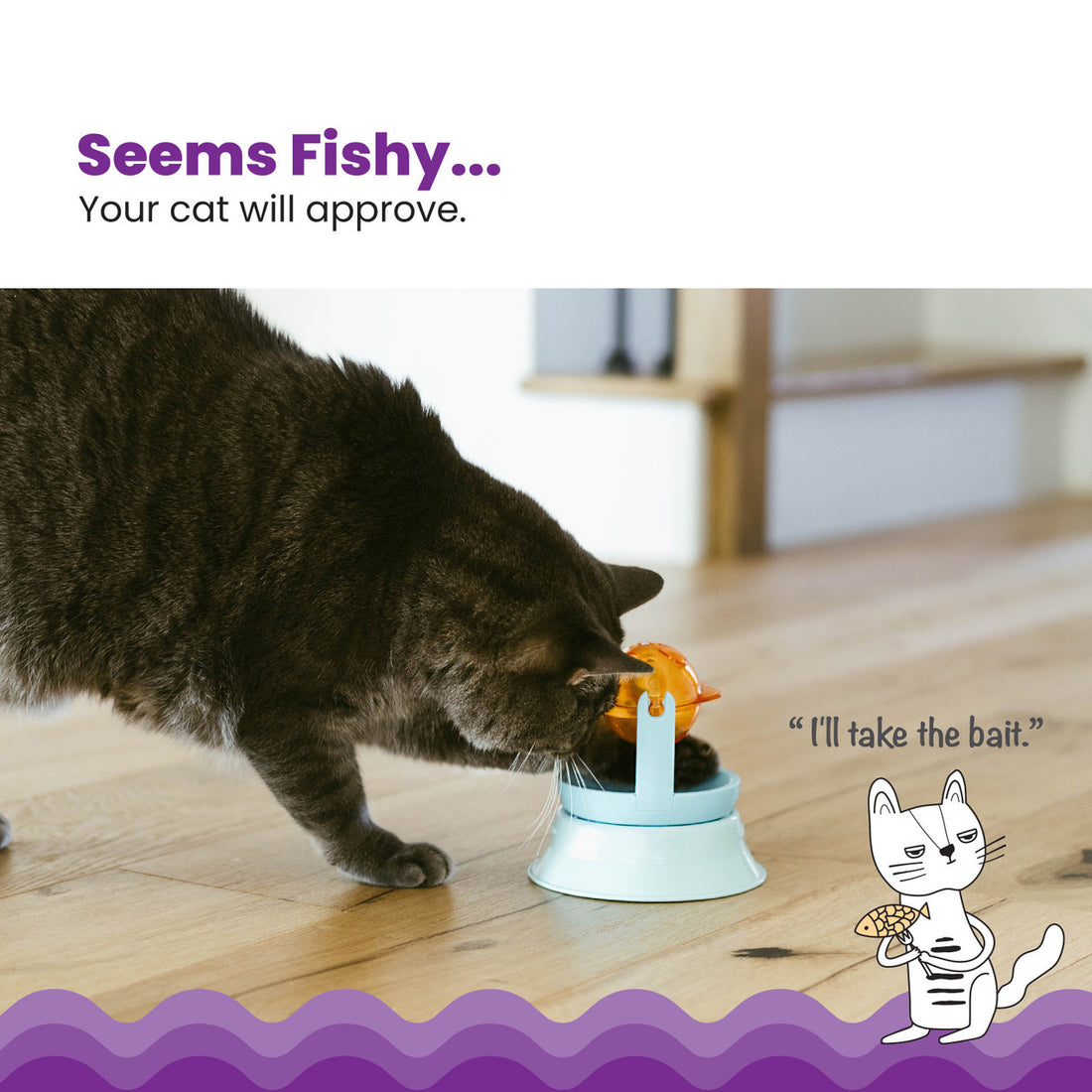 Catstages 2-in-1 spinning fish treat toy