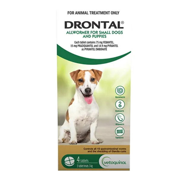 Drontal Allwormer tablets for small dogs and puppies 4 pack
