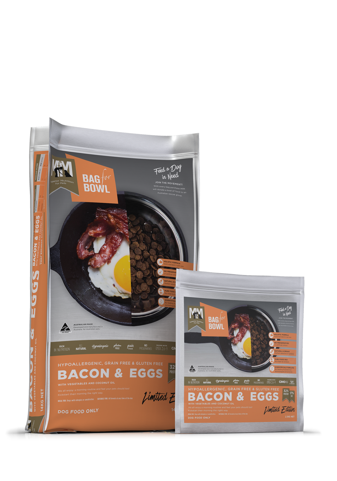 Meals for Mutts Bacon & Eggs dog food sizes