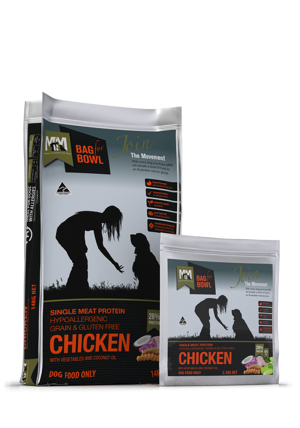 Meals for Mutts Chicken single meat protein dog food sizes