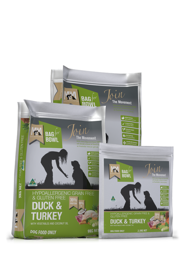 Meals for Mutts Duck & Turkey dog food sizes
