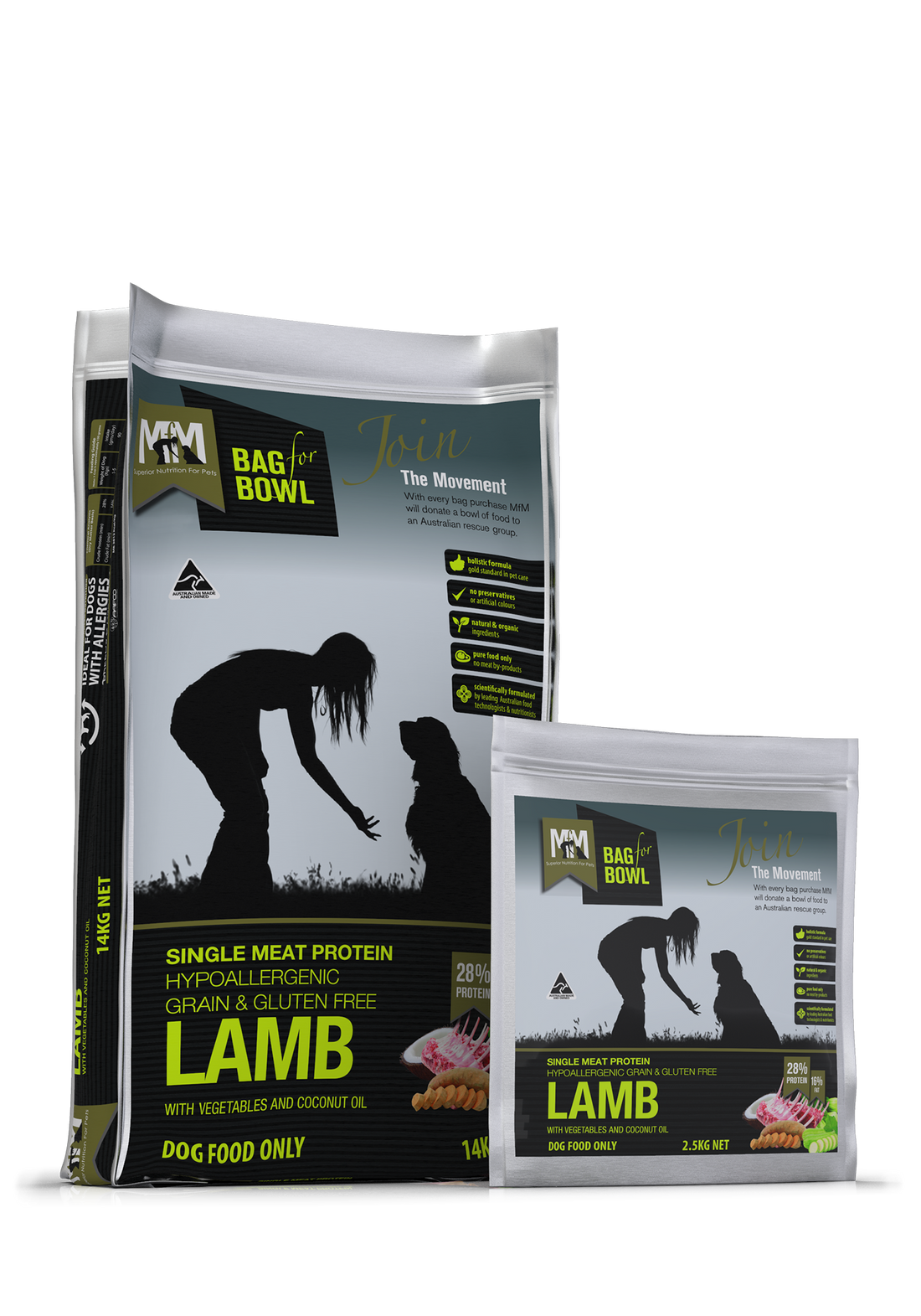 Meals for Mutts Lamb single meat protein dog food sizes