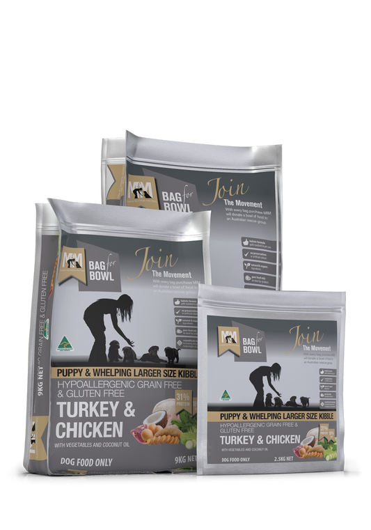 Meals for Mutts Turkey & Chicken puppy food sizes