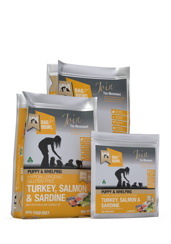 Meals for Mutts Turkey Salmon & Sardine puppy food sizes