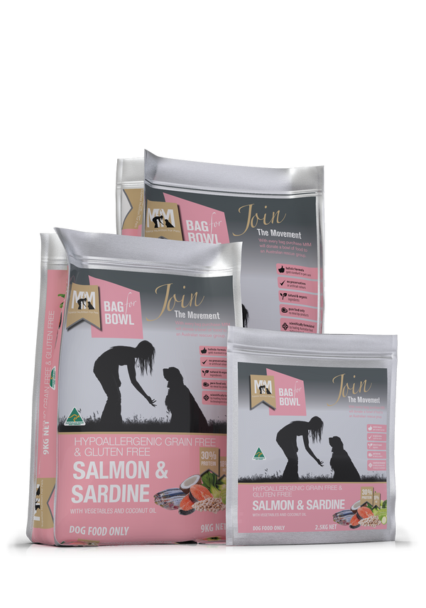 Meals for Mutts Salmon & Sardine grain free dog food sizes