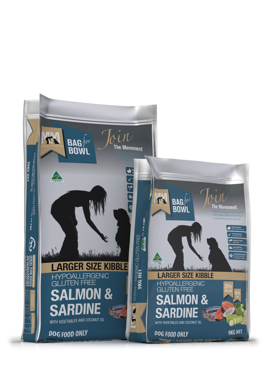 Meals for Mutts Salmon & Sardine large kibble dog food sizes