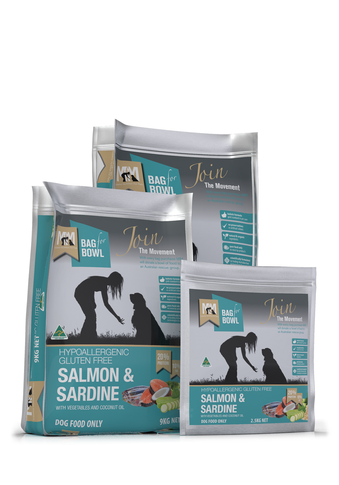 Meals for Mutts Salmon & Sardine gluten free dog food sizes