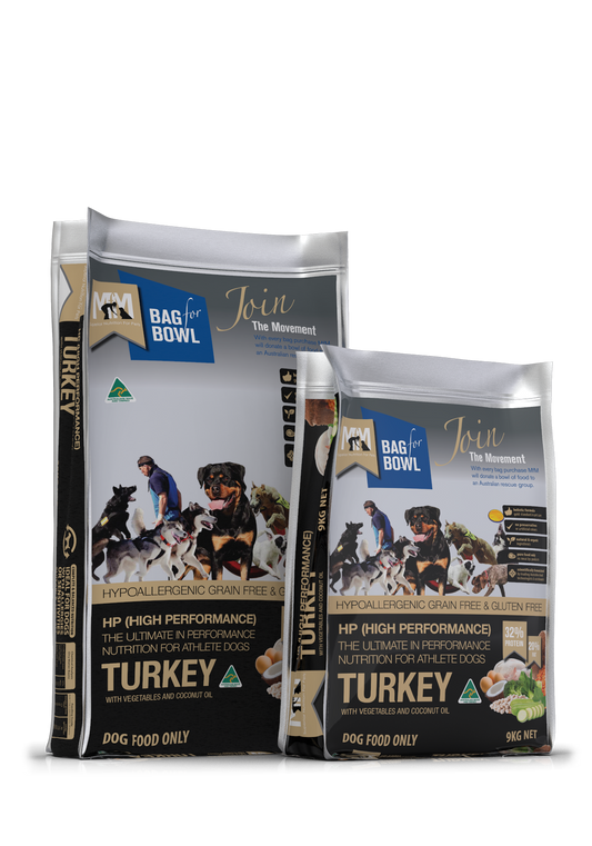 Meals for Mutts Turkey High Performance dog food sizes