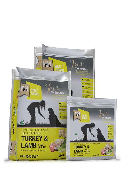 Meals for Mutts Turkey & Lamb Lite dog food sizes