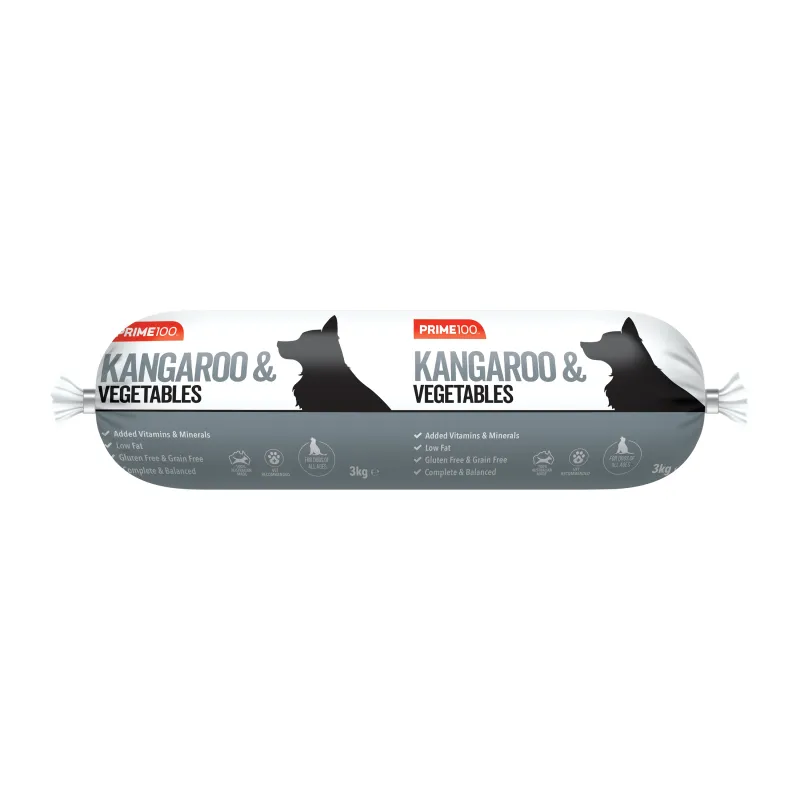 Prime100 Kangaroo & Vegetables dog food roll 3kg