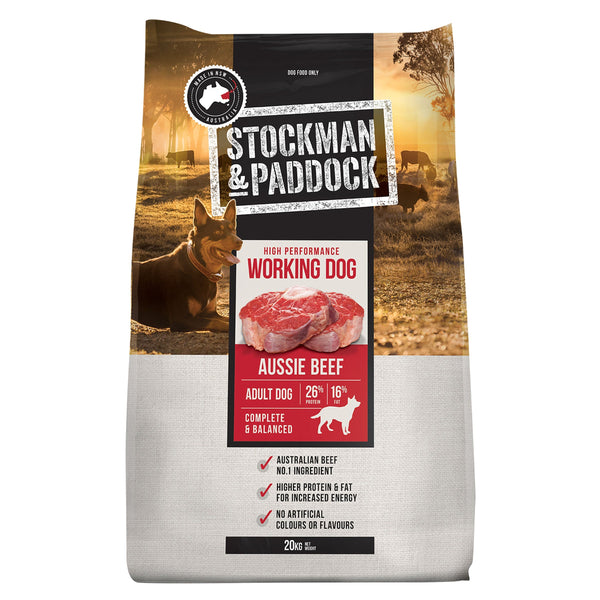 Stockman & Paddock Working Dog Aussie Beef 20kg dog food bag
