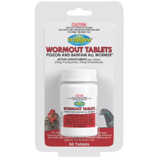 Vetafarm Pigeon and Bantam Wormout Tablets 50PK product packaging